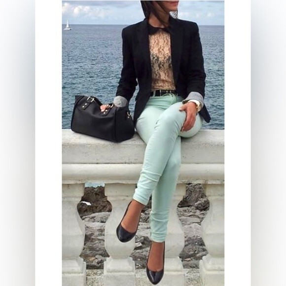 Mint green skinny pants size 5/6 - Picture 1 of 9